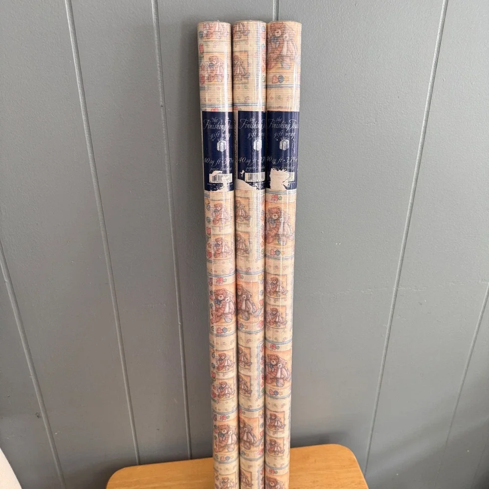 Vtg 2001 Teddy Bear Buttons Gift Wrap 3 Rolls 120 Sq Ft Debra Jordan Bryan